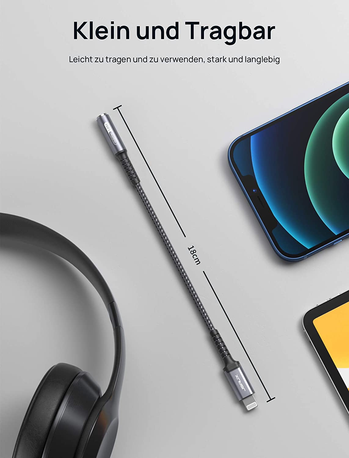 JSAUX iPhone auf 3,5mm Klinke Adapter - MFi-zertifiziert
