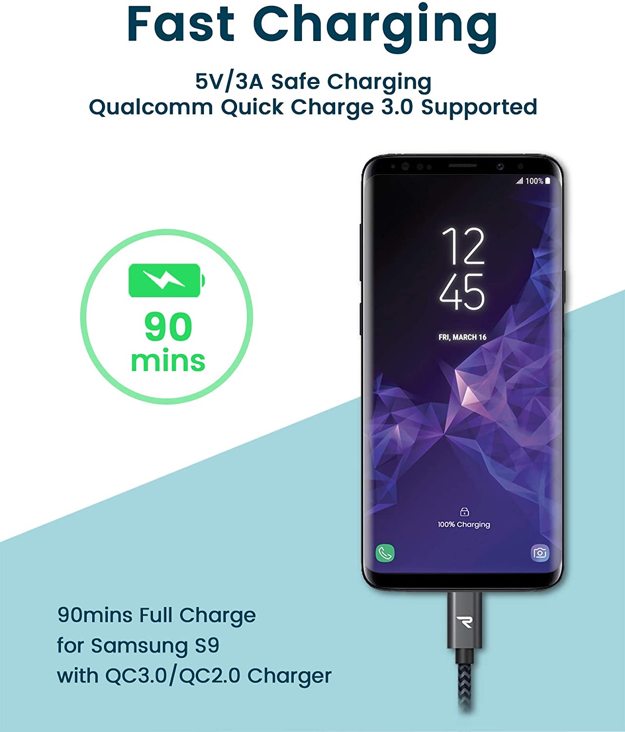 RAMPOW USB-C auf USB-A Ladekabel 0,2M