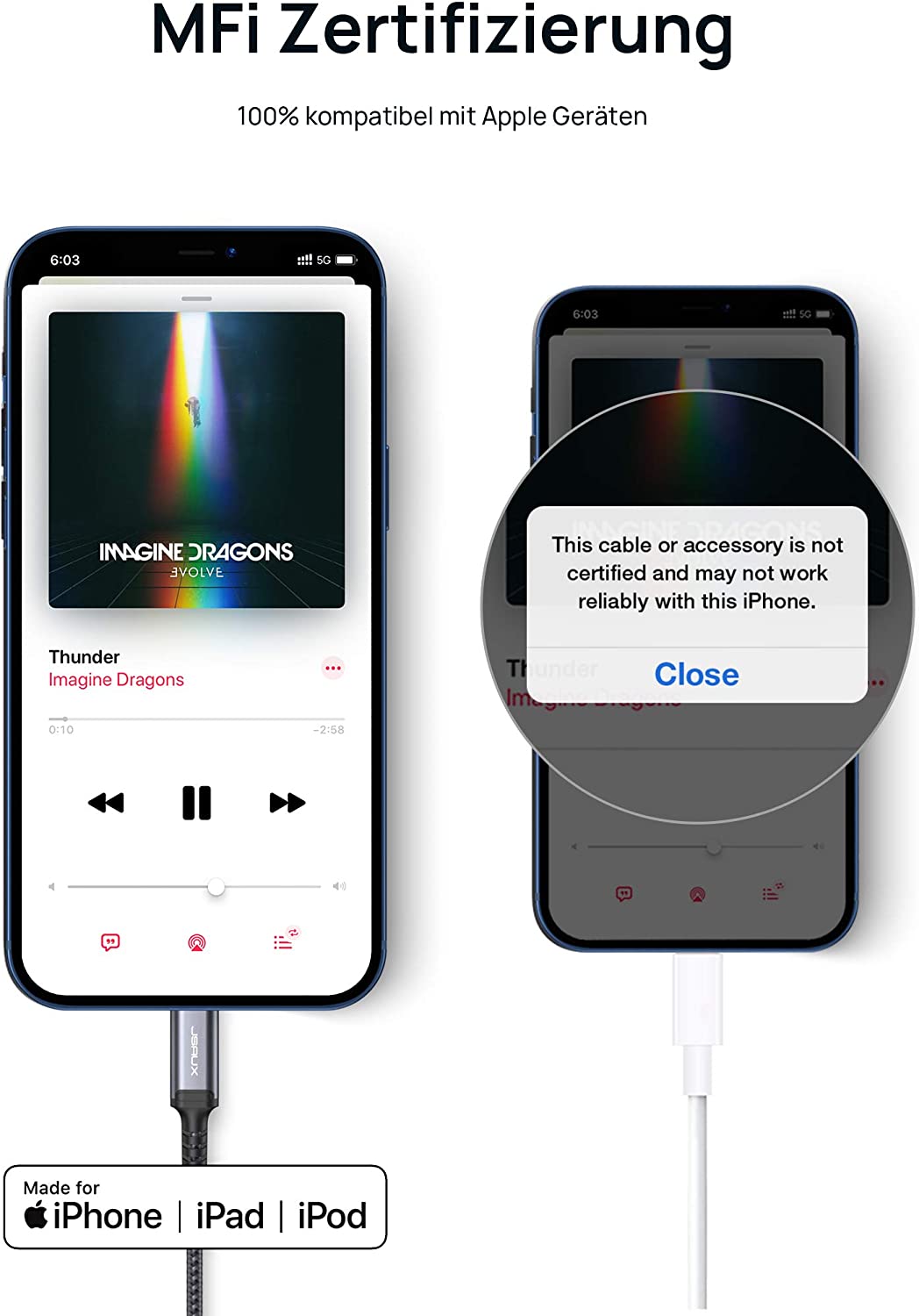 JSAUX iPhone auf 3,5mm Klinke Adapter - MFi-zertifiziert