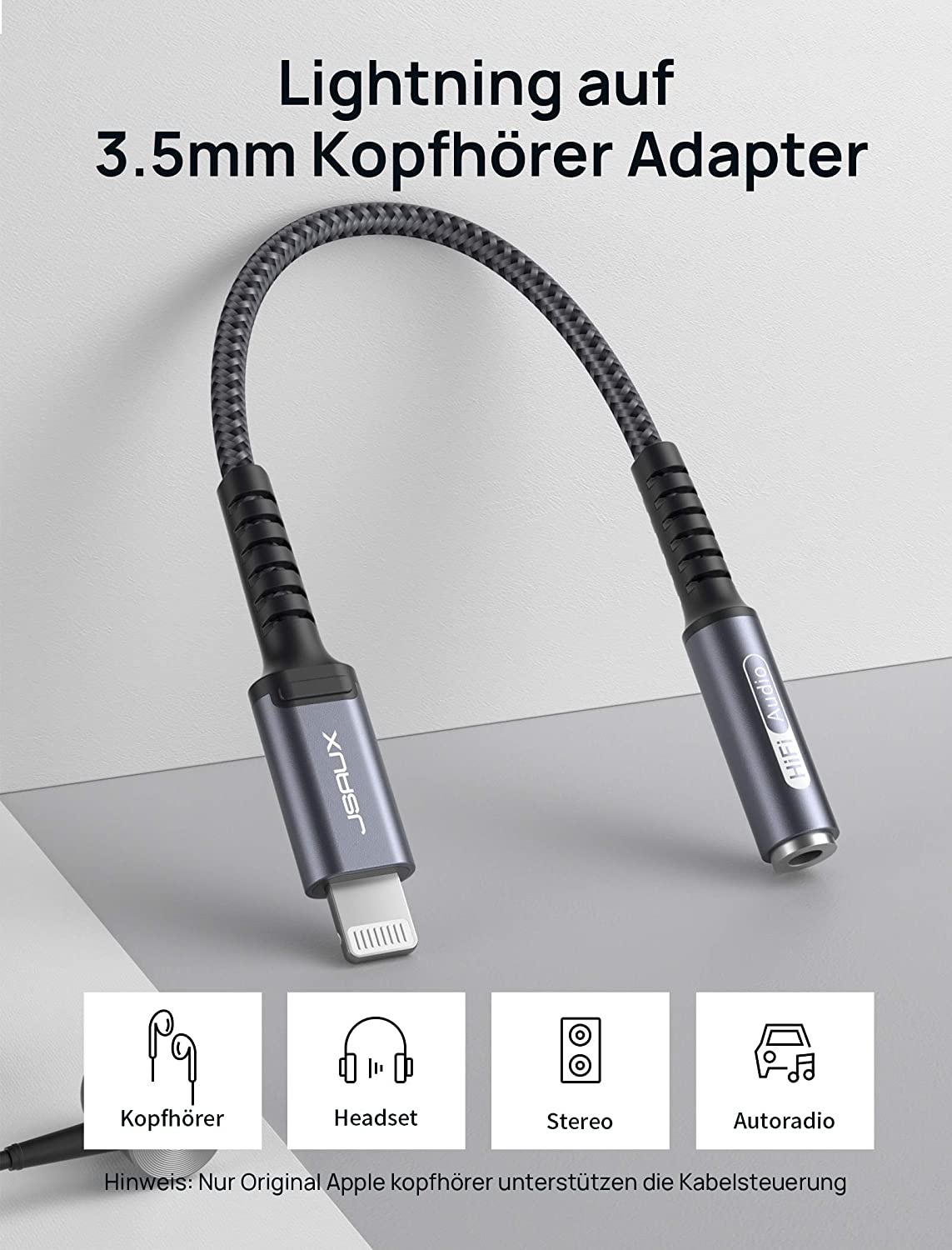 JSAUX iPhone auf 3,5mm Klinke Adapter - MFi-zertifiziert