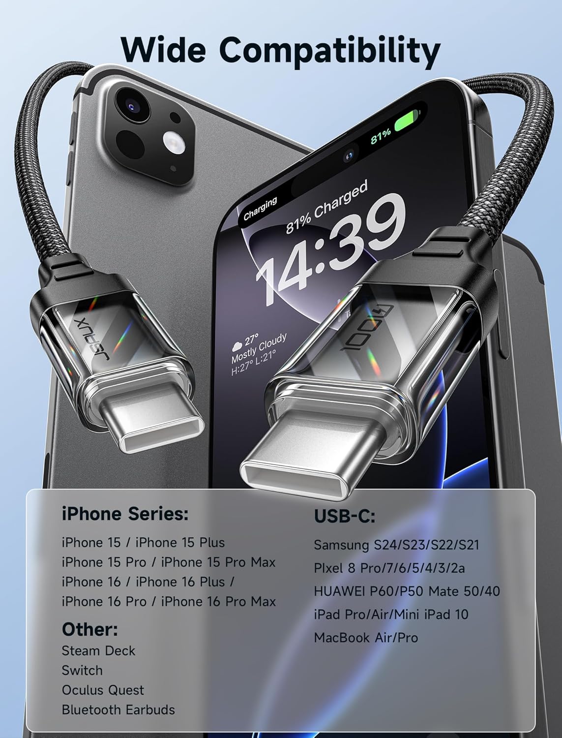 JSAUX 2m USB-C auf USB-C Kabel 100W