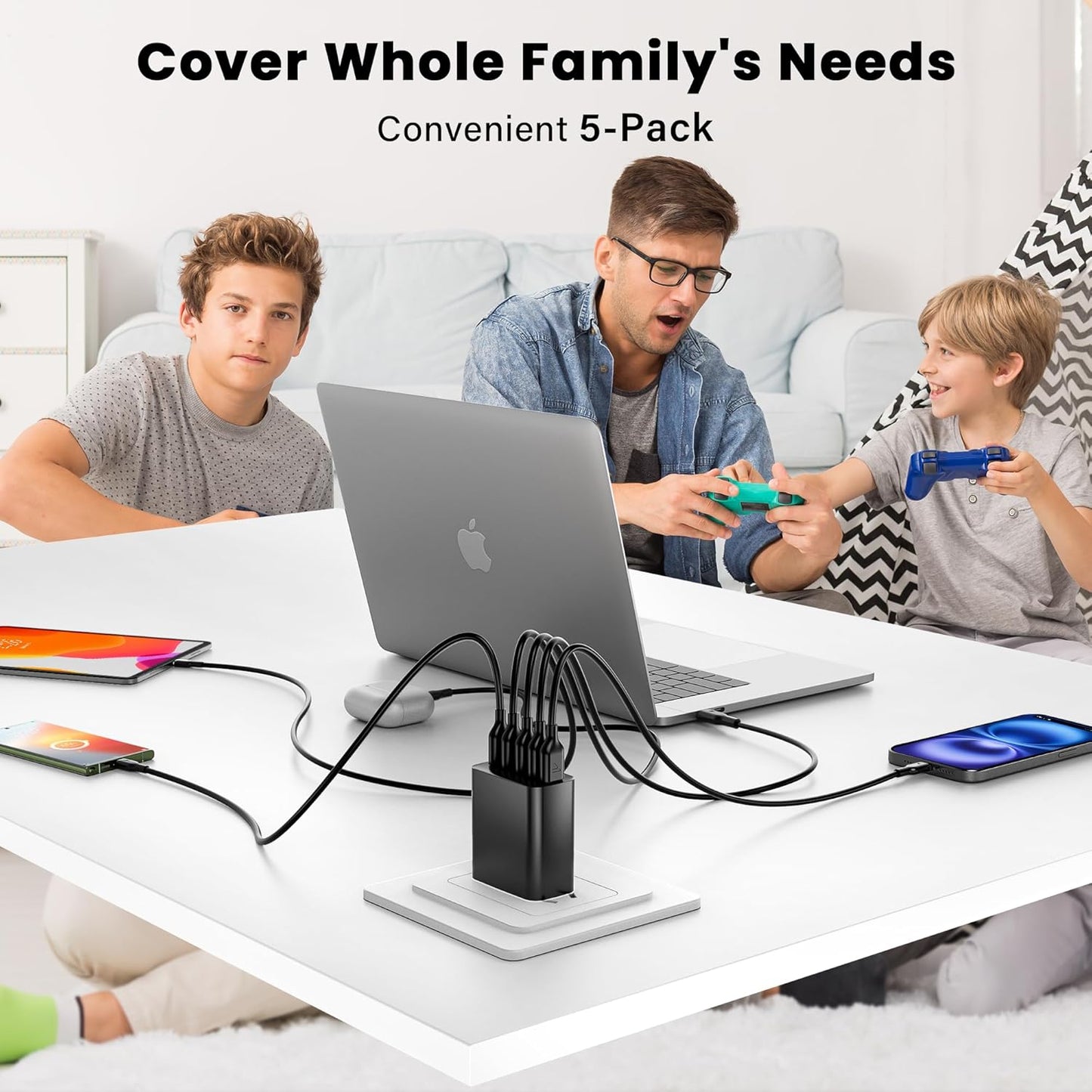 RAMPOW 2M USB C Kabel 5er Pack USB auf USB C Kabel QC3.0, iPhone Samsung Google