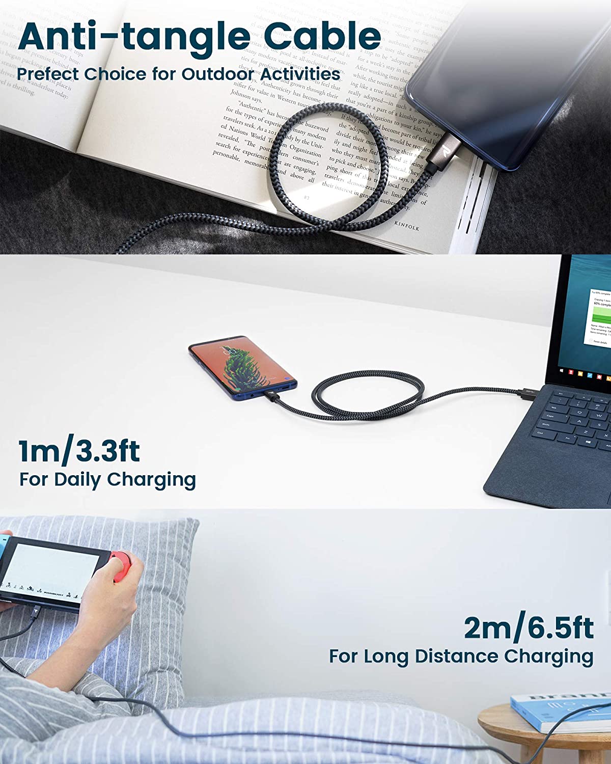 RAMPOW USB-C auf USB-A Ladekabel 0,2M