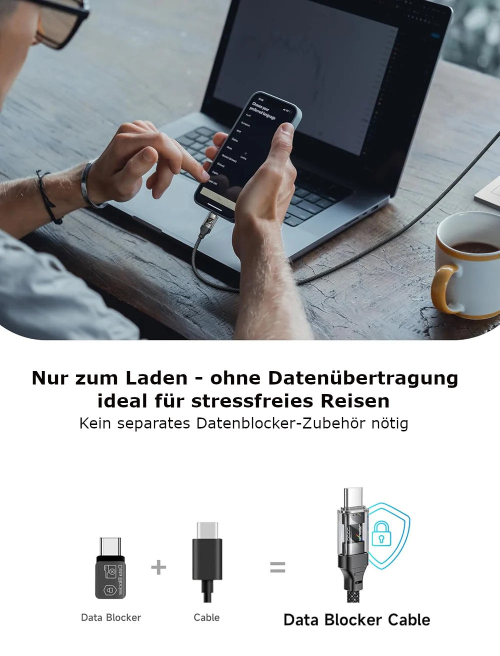 JSAUX USB-C Ladekabel mit Datenblocker 2M