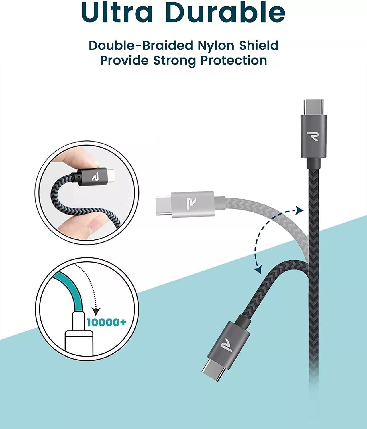 RAMPOW USB-C auf USB-C Ladekabel 0,2M
