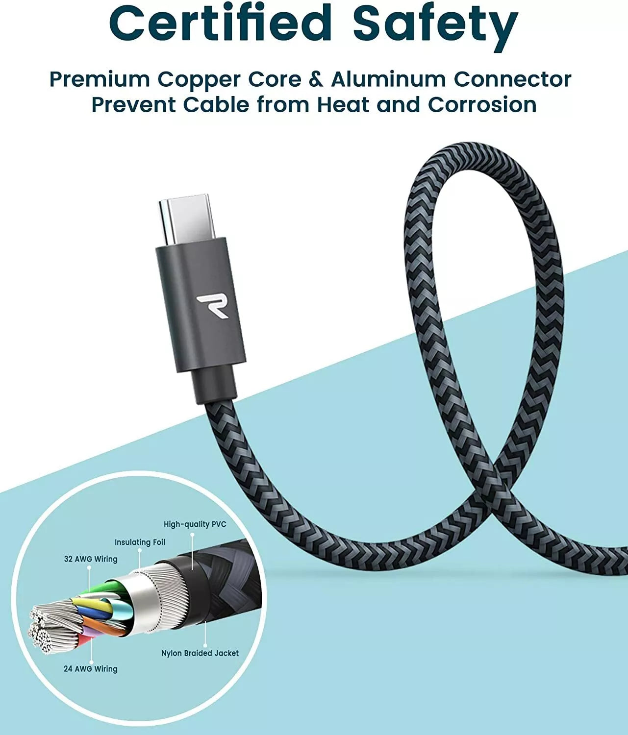 RAMPOW USB-C auf USB-C Ladekabel 0,2M